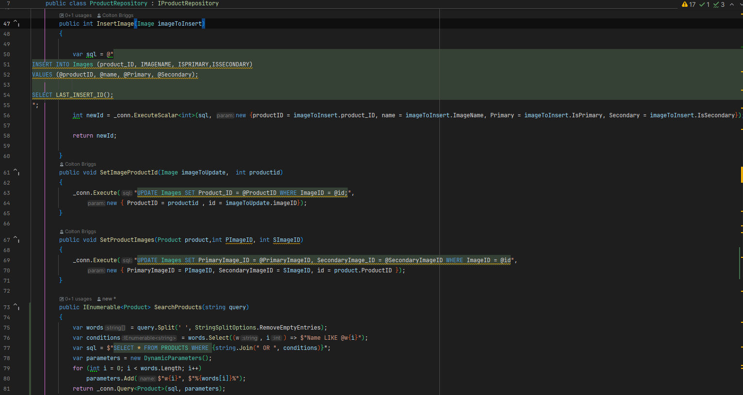 SQL code in Csharp
